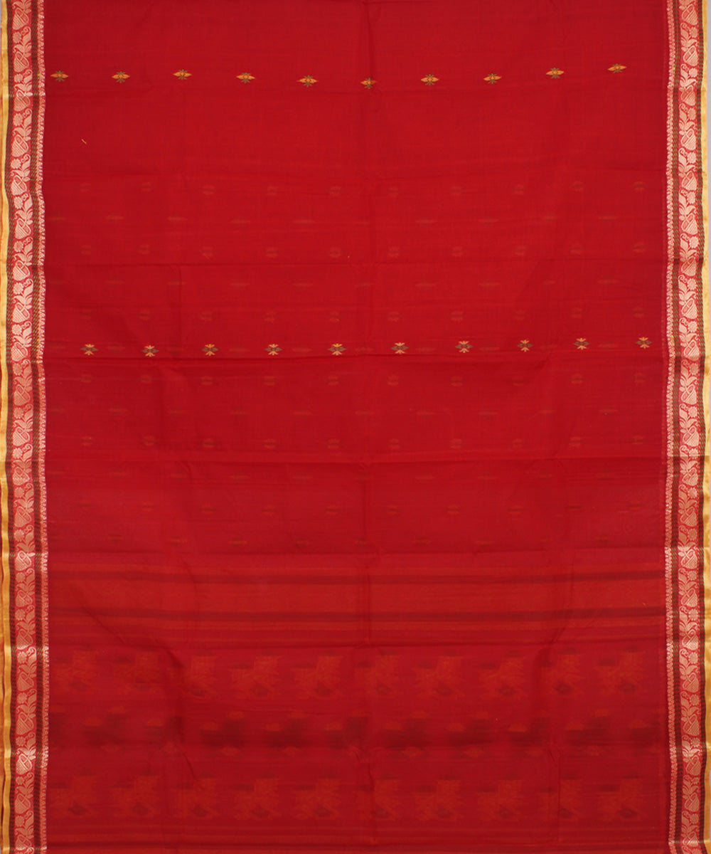 Red handwoven cotton bengal tangail saree