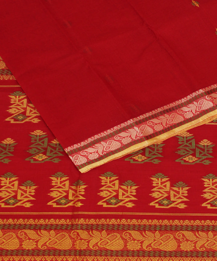 Red handwoven cotton bengal tangail saree