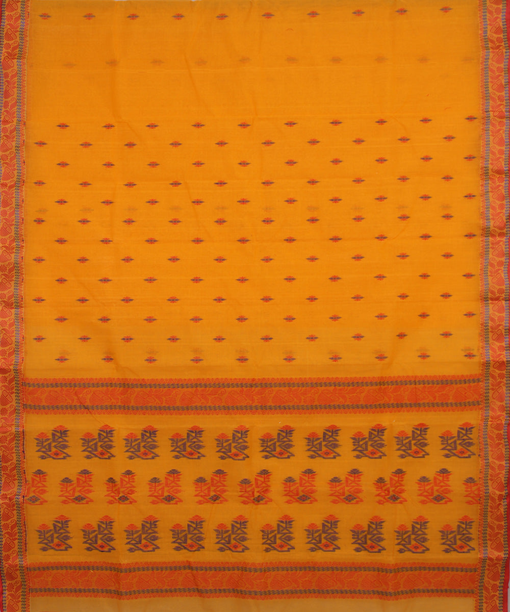 Yellow red handwoven cotton bengal tangail saree