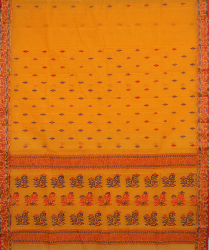 Yellow red handwoven cotton bengal tangail saree