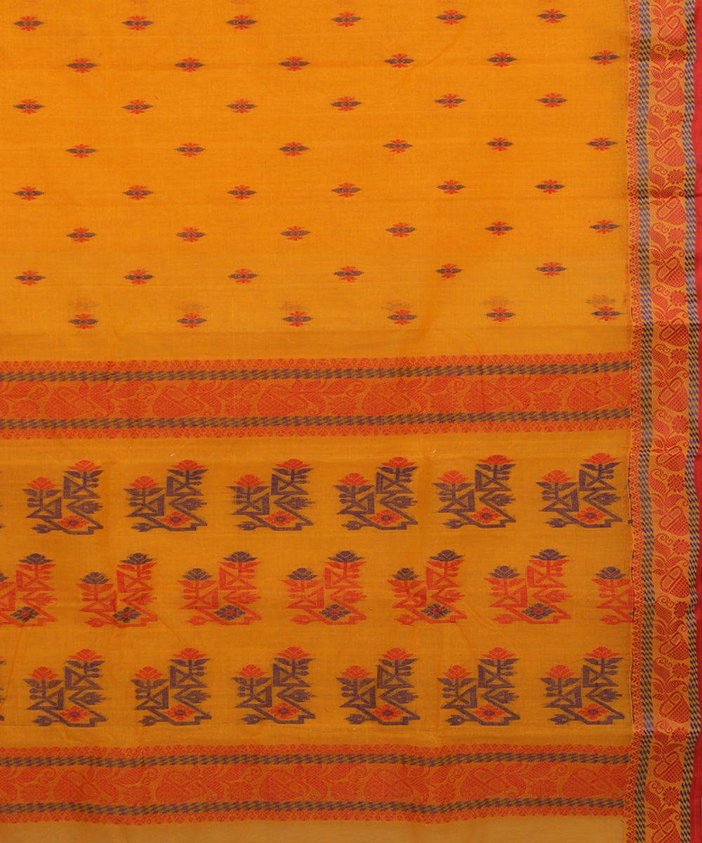 Yellow red handwoven cotton bengal tangail saree