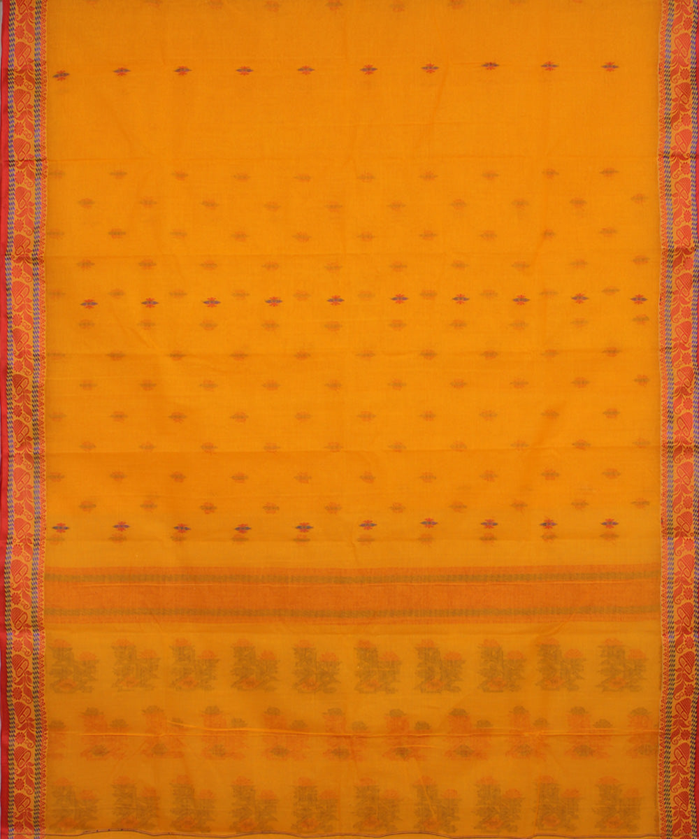 Yellow red handwoven cotton bengal tangail saree