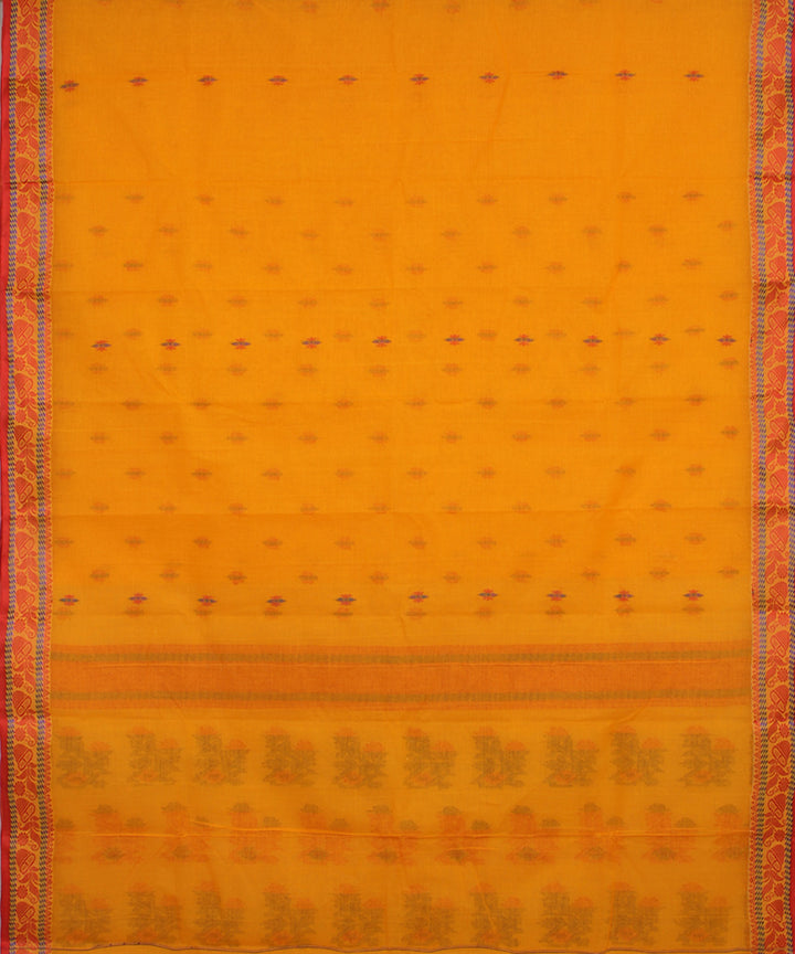 Yellow red handwoven cotton bengal tangail saree