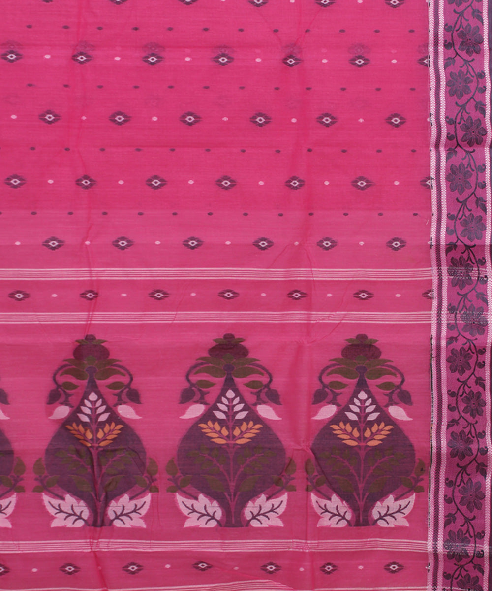 Pink handwoven cotton bengal tangail saree