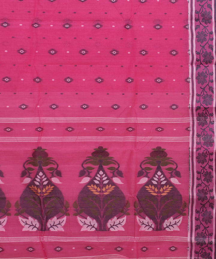 Pink handwoven cotton bengal tangail saree