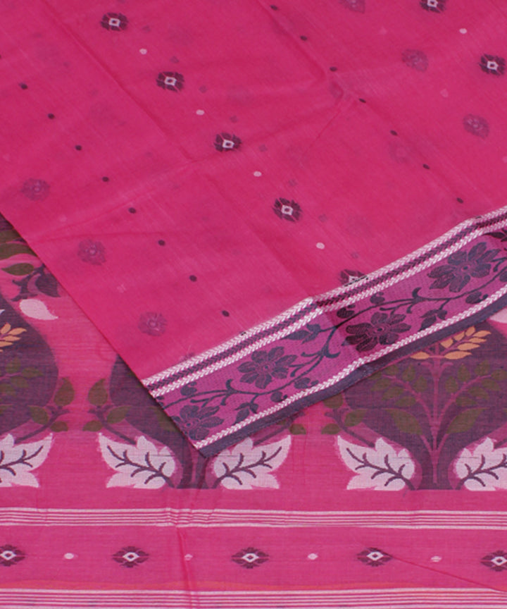 Pink handwoven cotton bengal tangail saree
