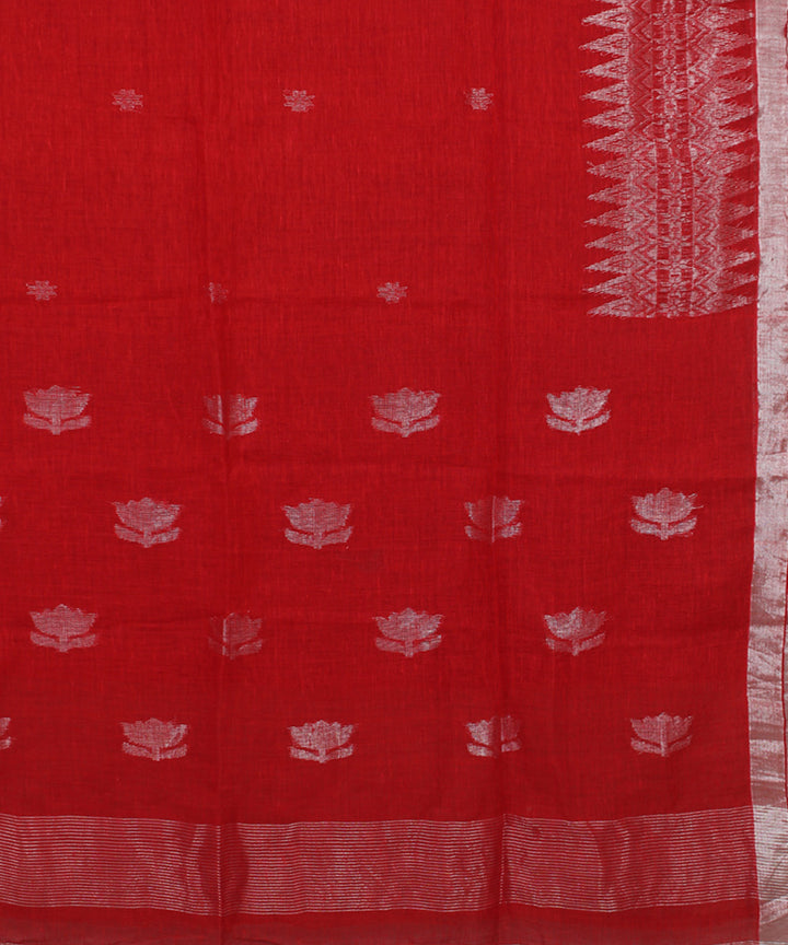 Red Silver Zari bengal bengal handloom Linen Saree