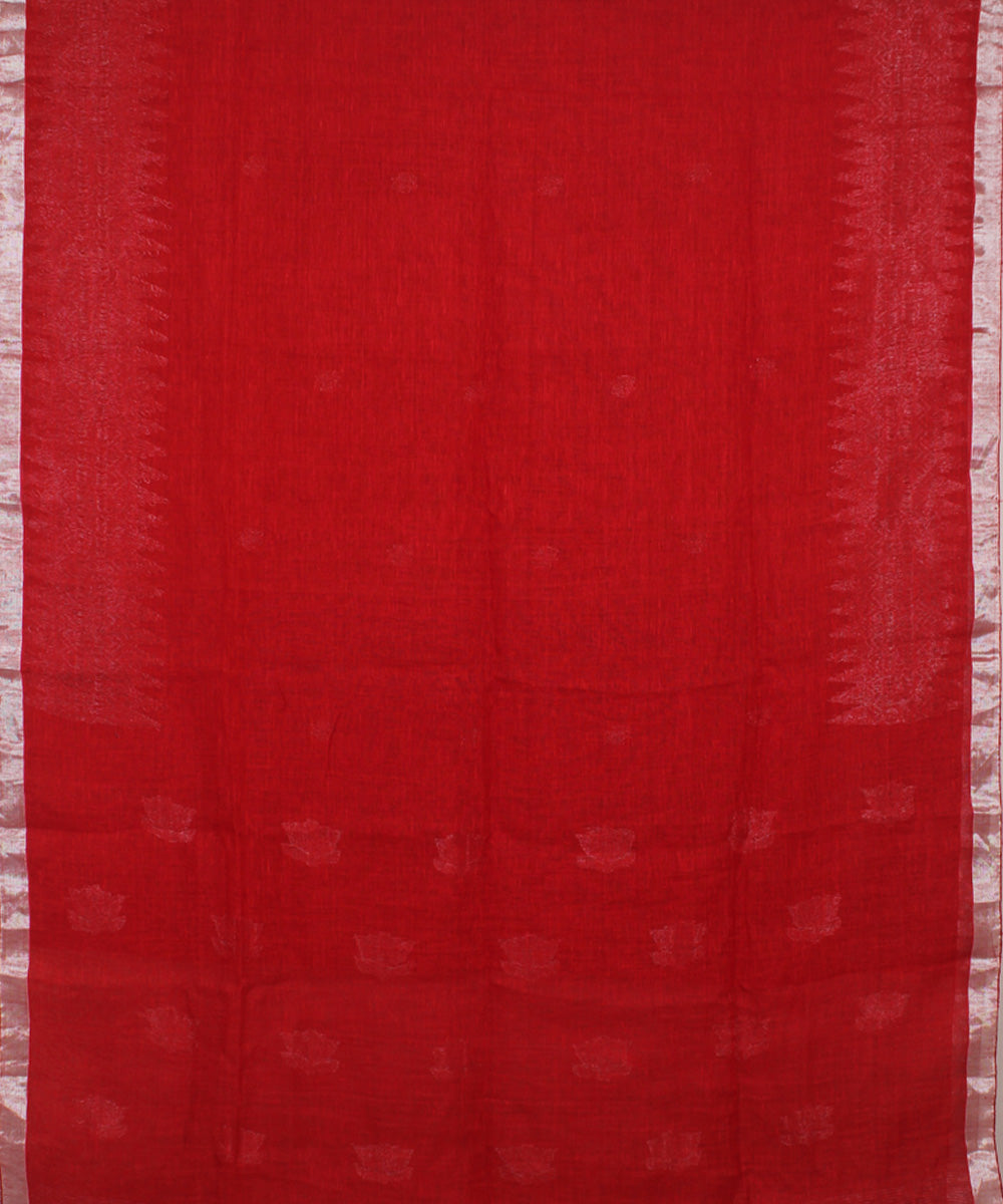 Red Silver Zari bengal bengal handloom Linen Saree