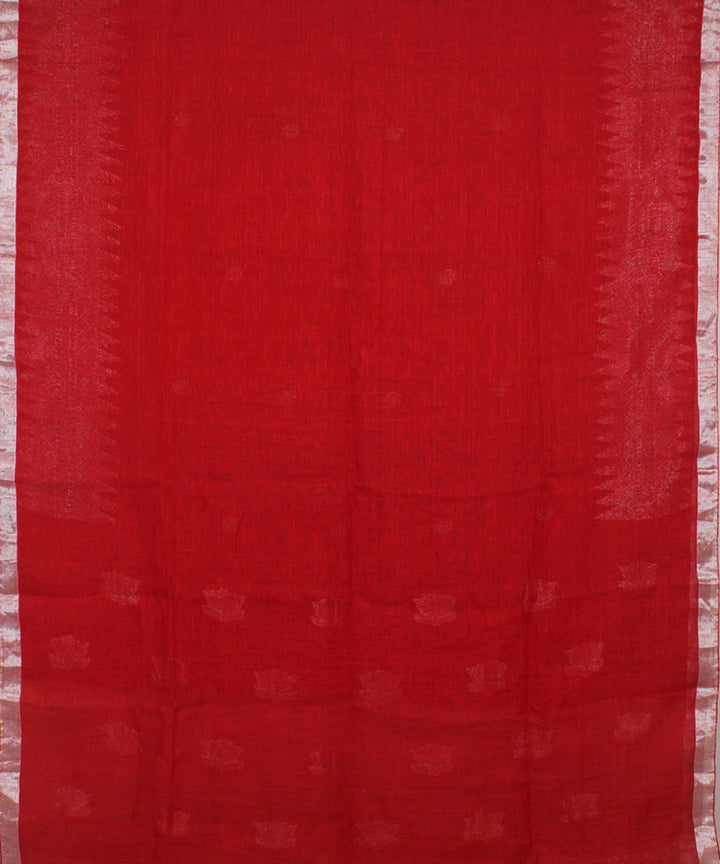Red Silver Zari bengal bengal handloom Linen Saree