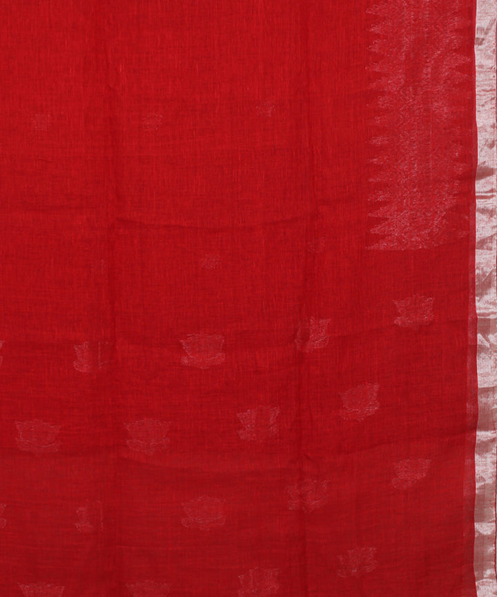 Red Silver Zari bengal bengal handloom Linen Saree