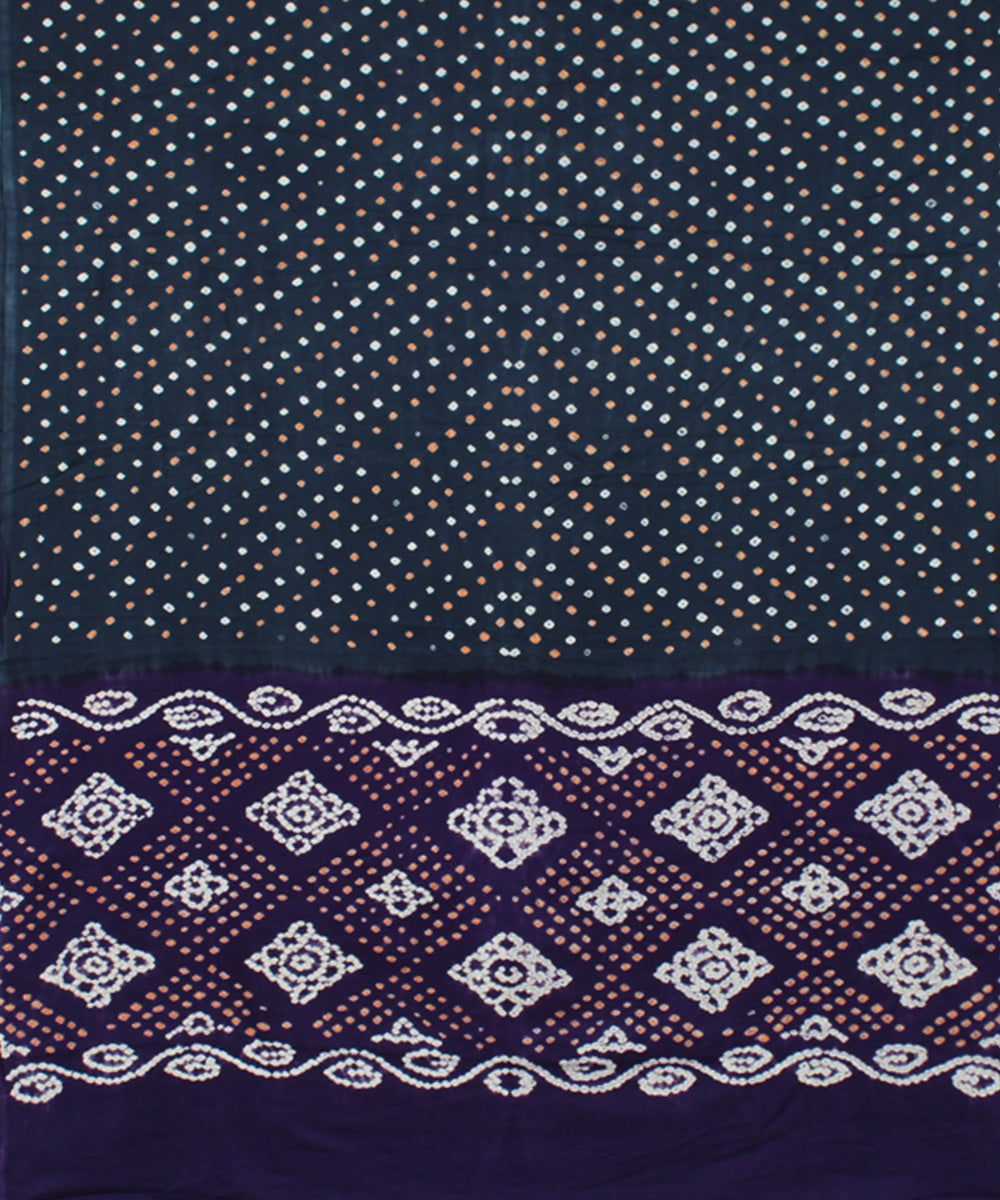 Navy blue tie dyed cotton bandhani saree