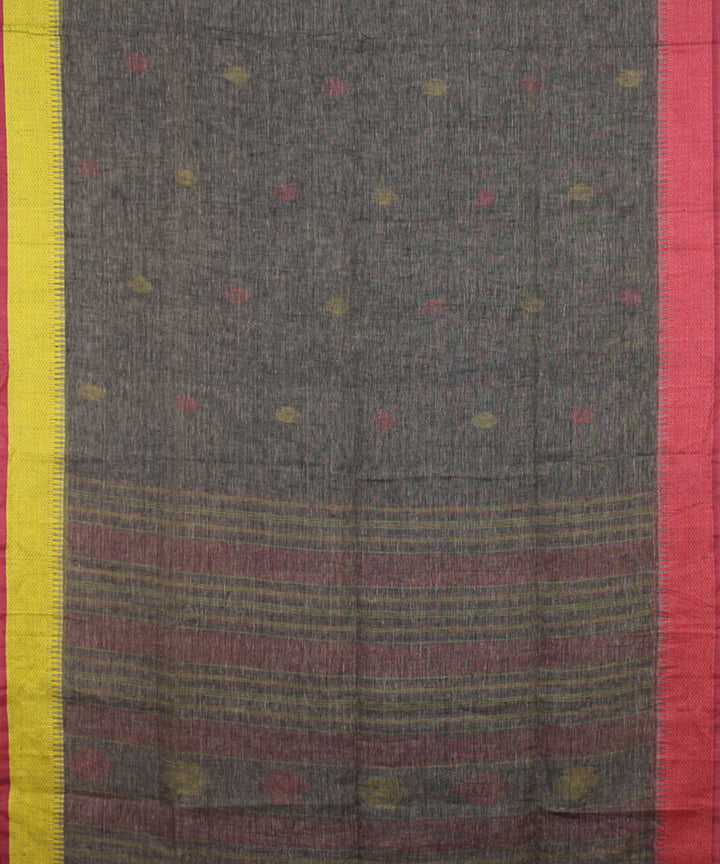 Grey Red Yellow bengal bengal handloom Linen Saree