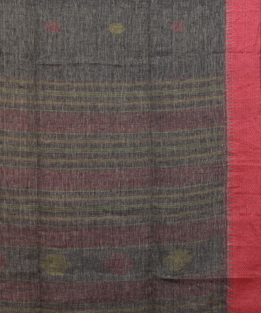 Grey Red Yellow bengal bengal handloom Linen Saree