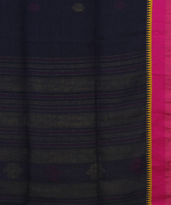 Navy Blue Pink Yellow bengal handloom Linen  Saree