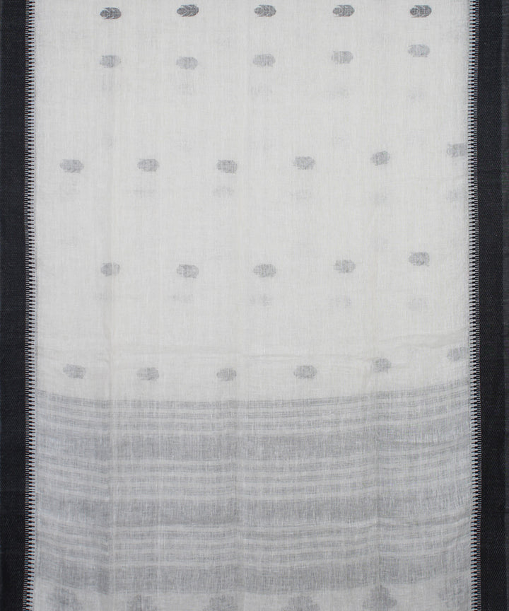 White Black bengal handloom Linen  Saree