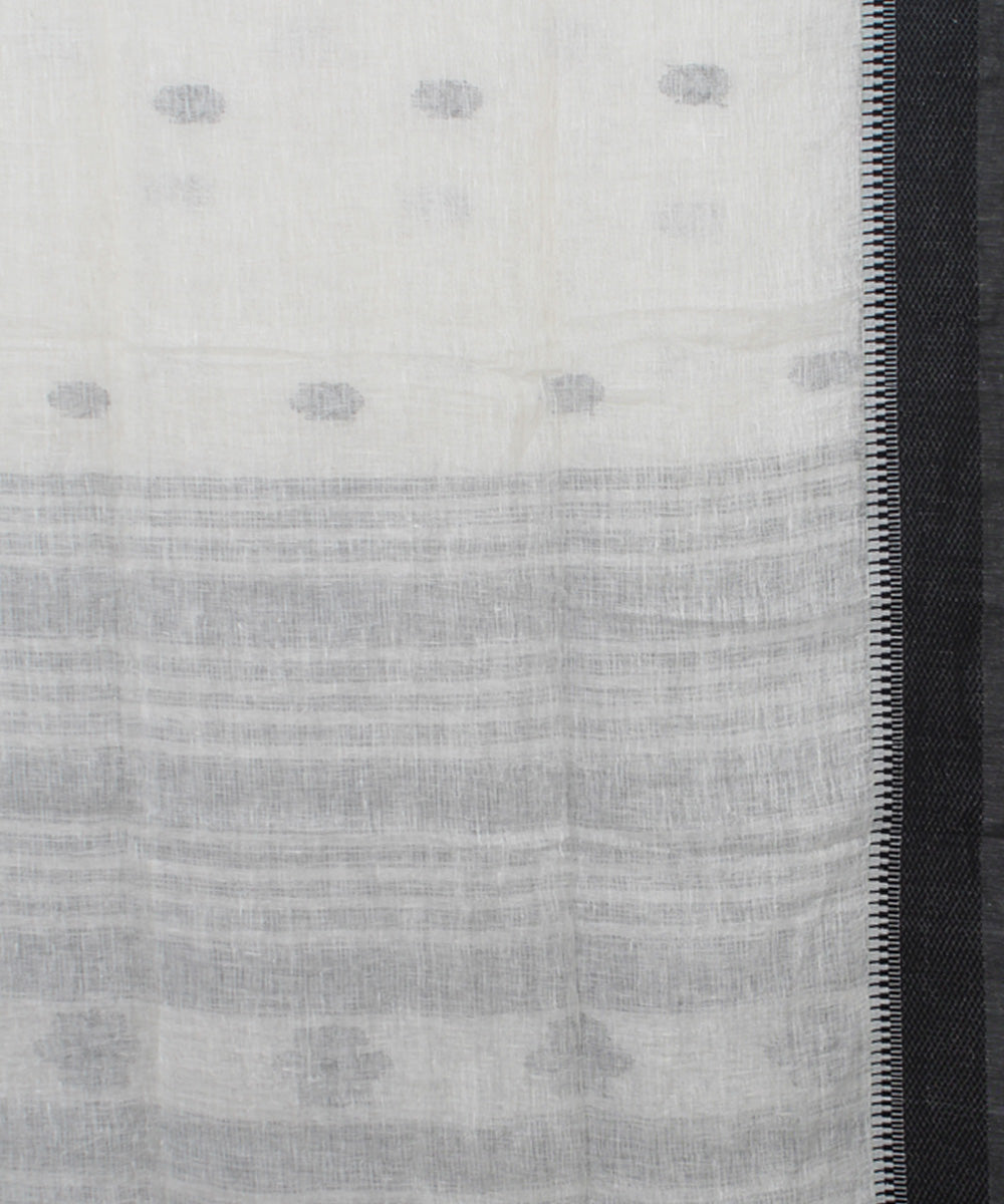 White Black bengal handloom Linen  Saree