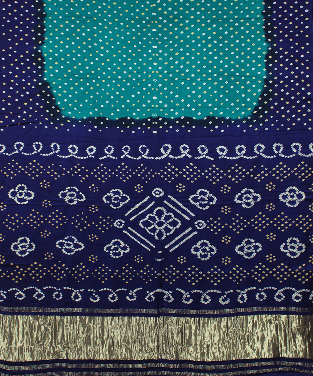 Cyan and blue tie dyed silk bandhani saree