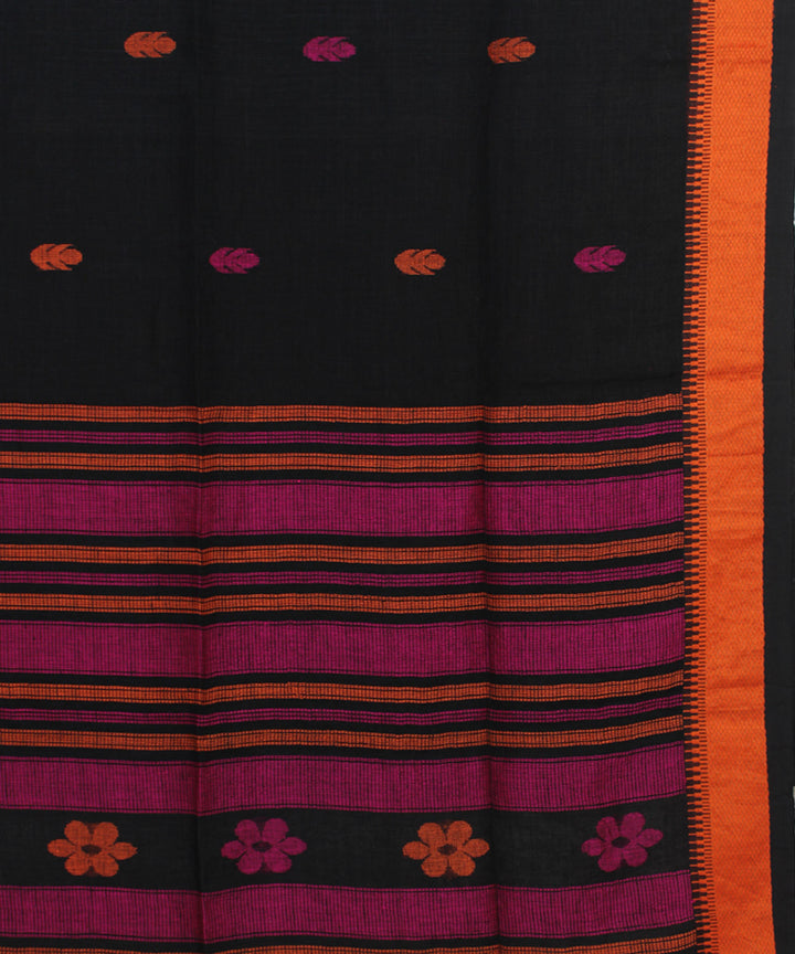 Black Pink Orange bengal handloom Linen  Saree