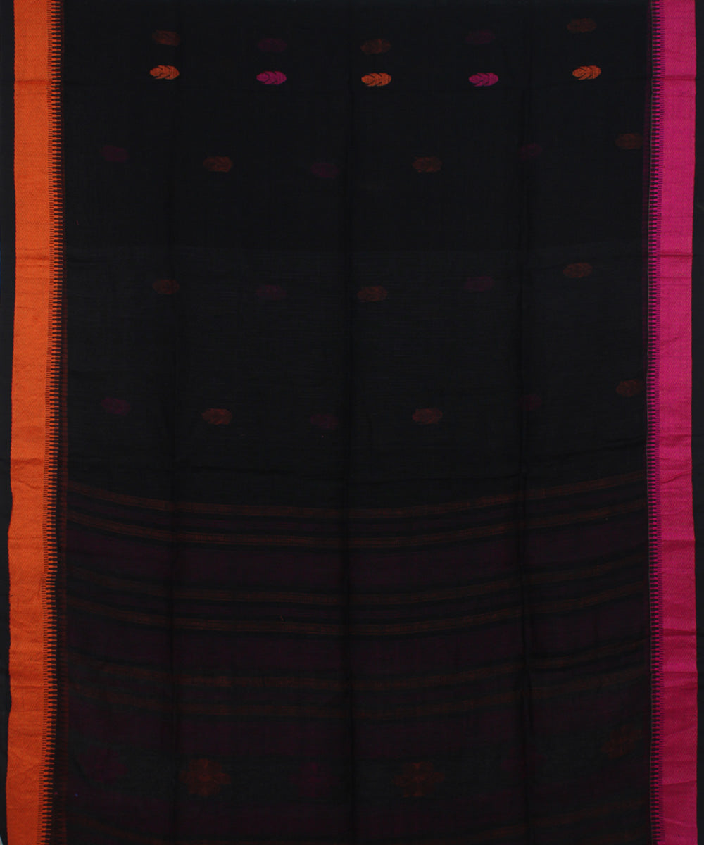 Black Pink Orange bengal handloom Linen  Saree