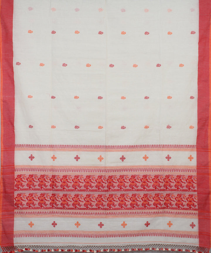 White Red bengal handloom Cotton  Saree