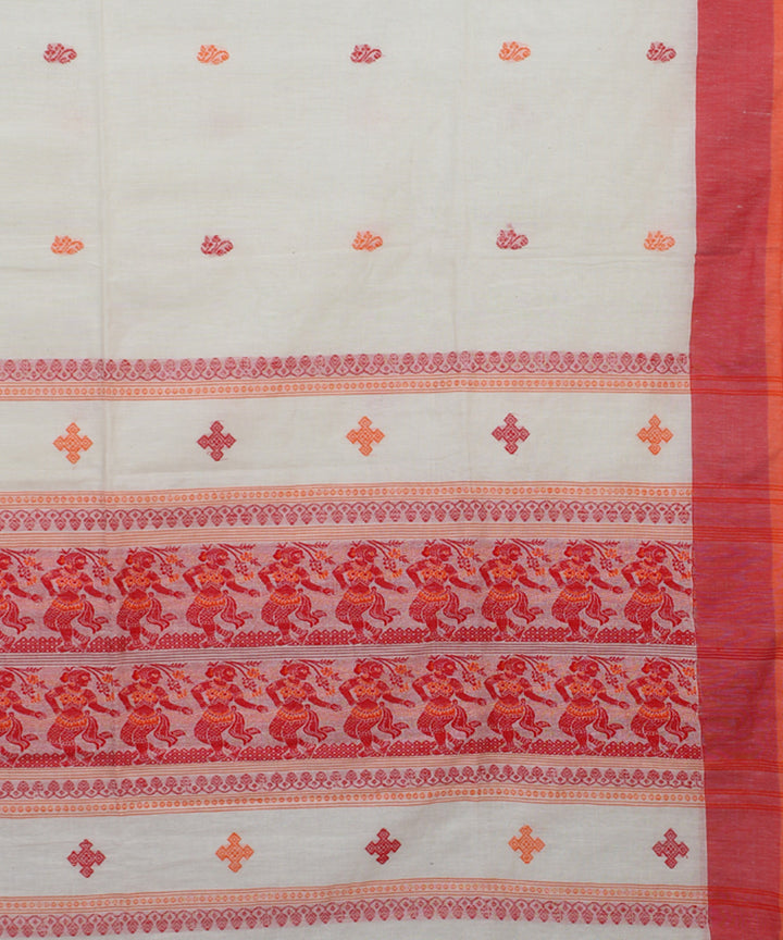 White Red bengal handloom Cotton  Saree