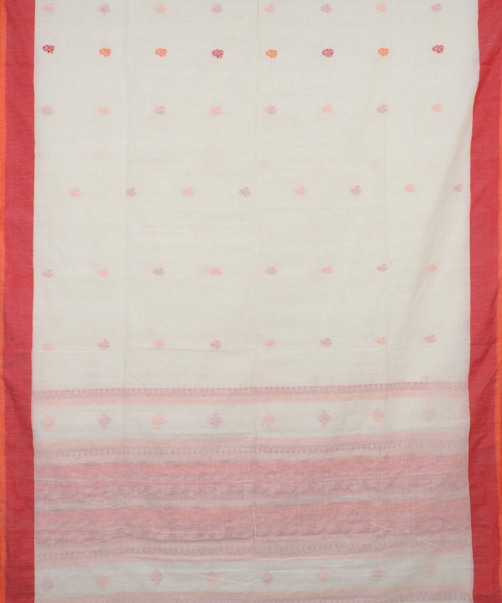 White Red bengal handloom Cotton  Saree