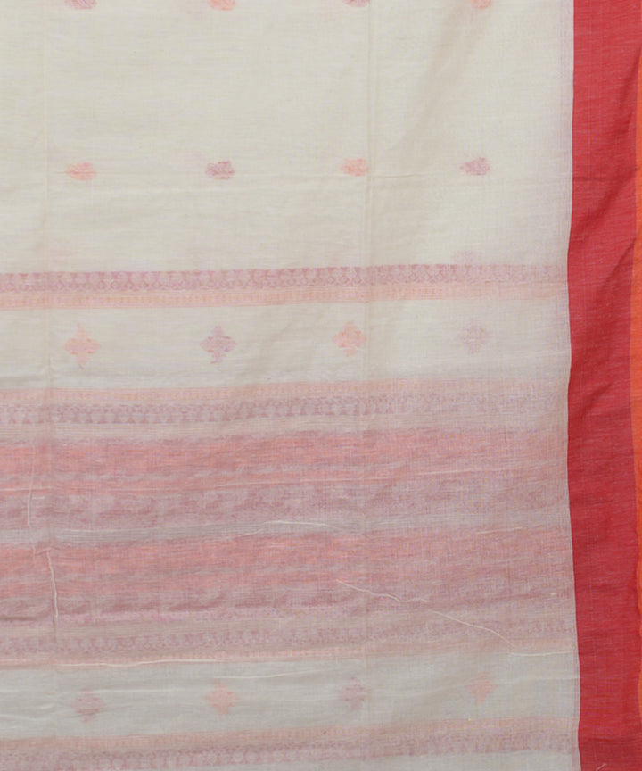 White Red bengal handloom Cotton  Saree