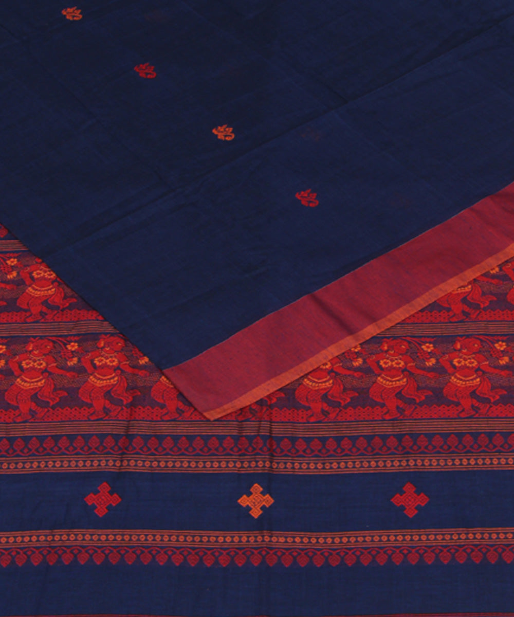 Navy Blue Red bengal handloom Cotton  Saree