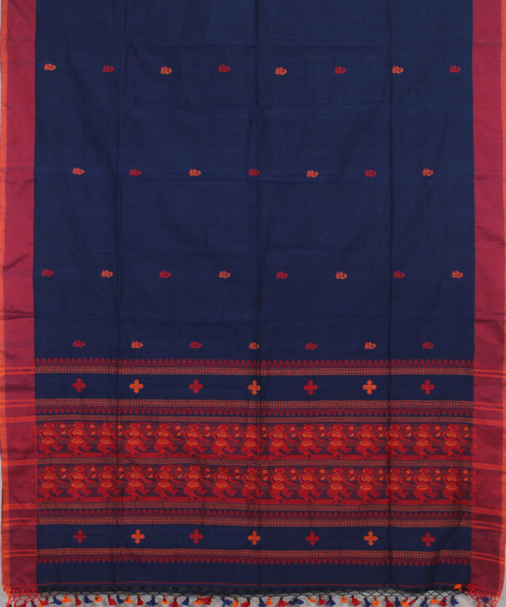 Navy Blue Red bengal handloom Cotton  Saree