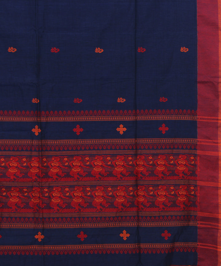 Navy Blue Red bengal handloom Cotton  Saree