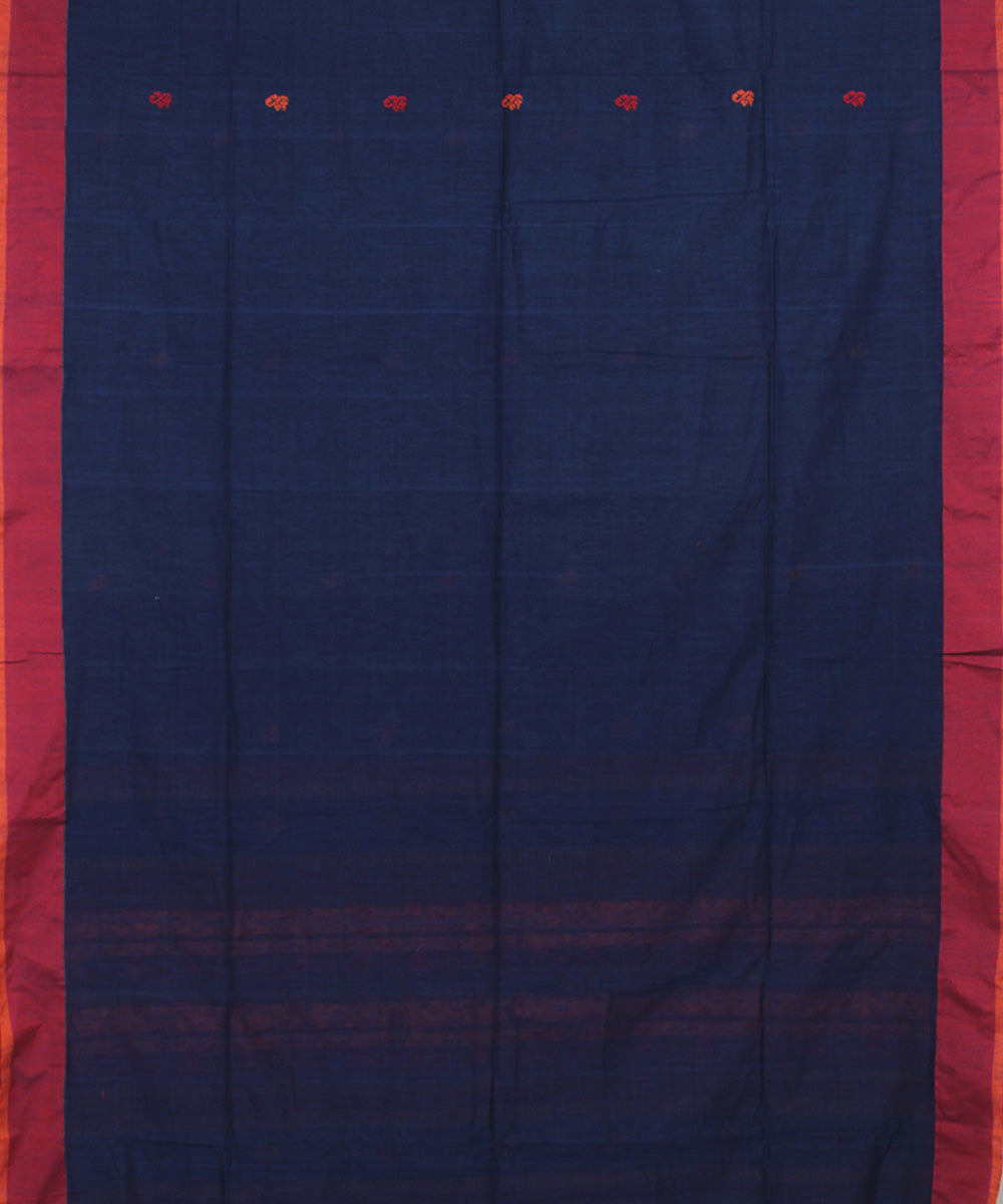 Navy Blue Red bengal handloom Cotton  Saree