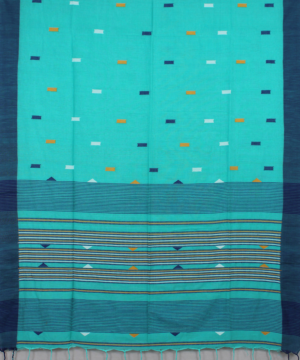 Cyan Blue bengal handloom Cotton Saree