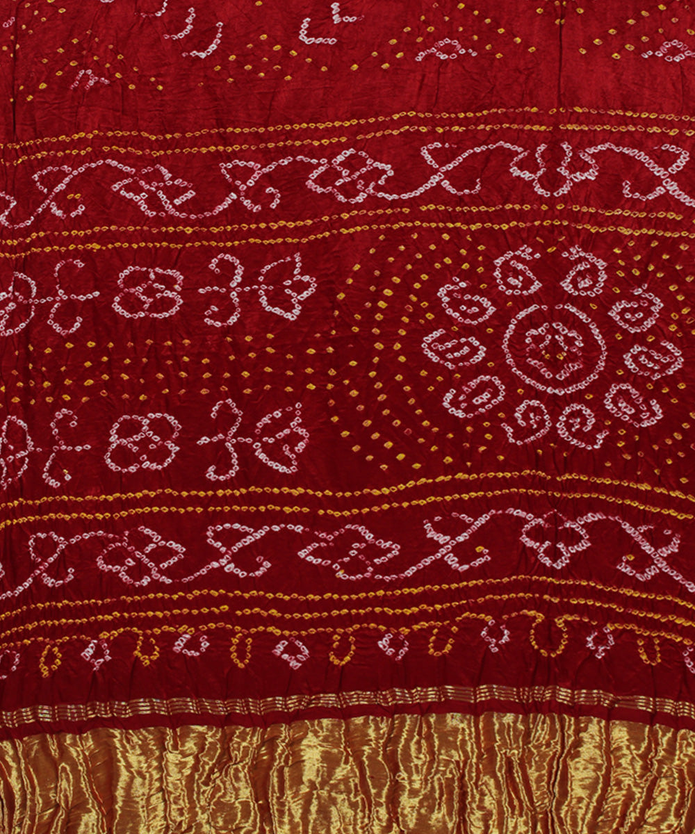 Maroon tie dyed silk bandhani saree