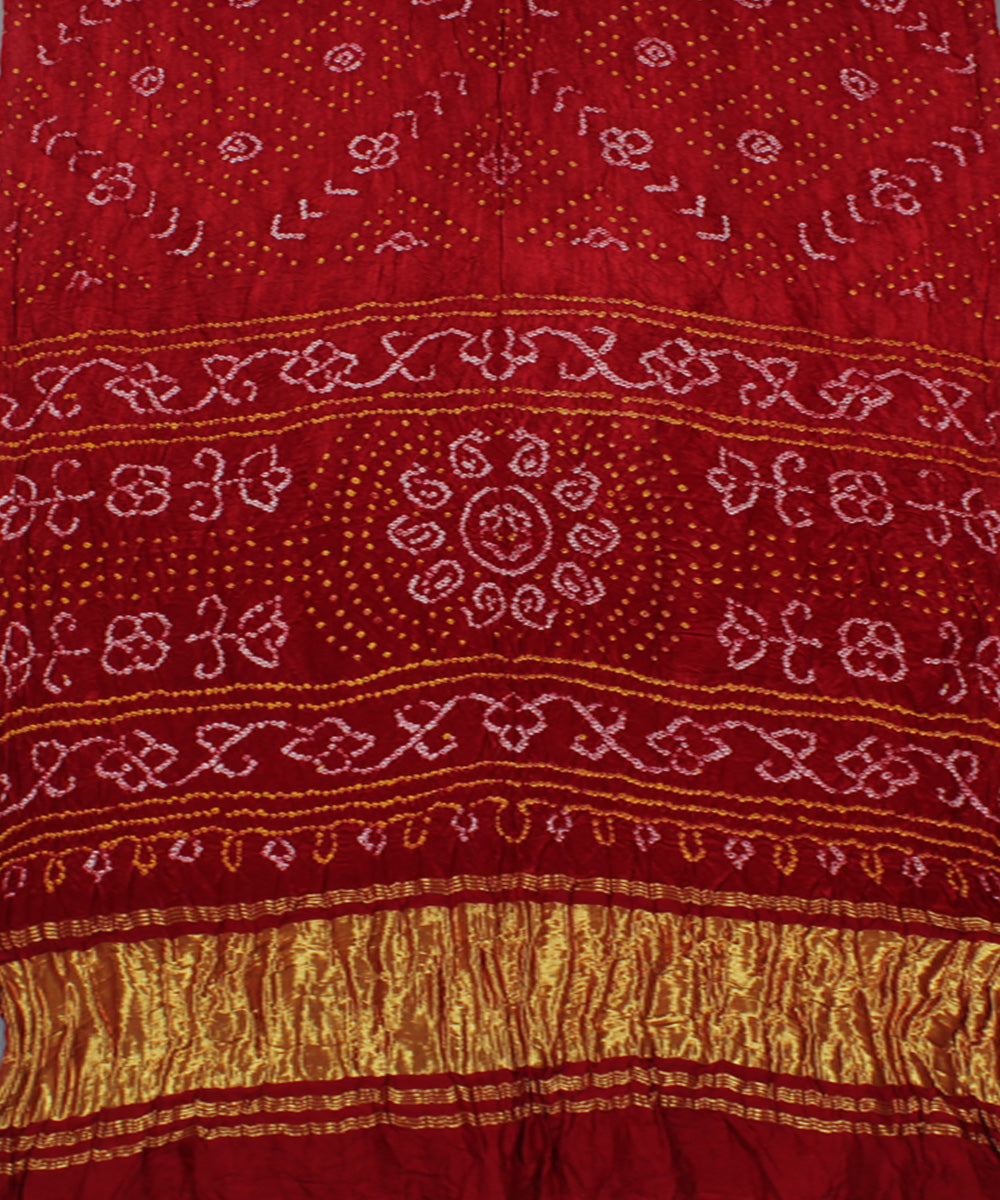 Maroon tie dyed silk bandhani saree
