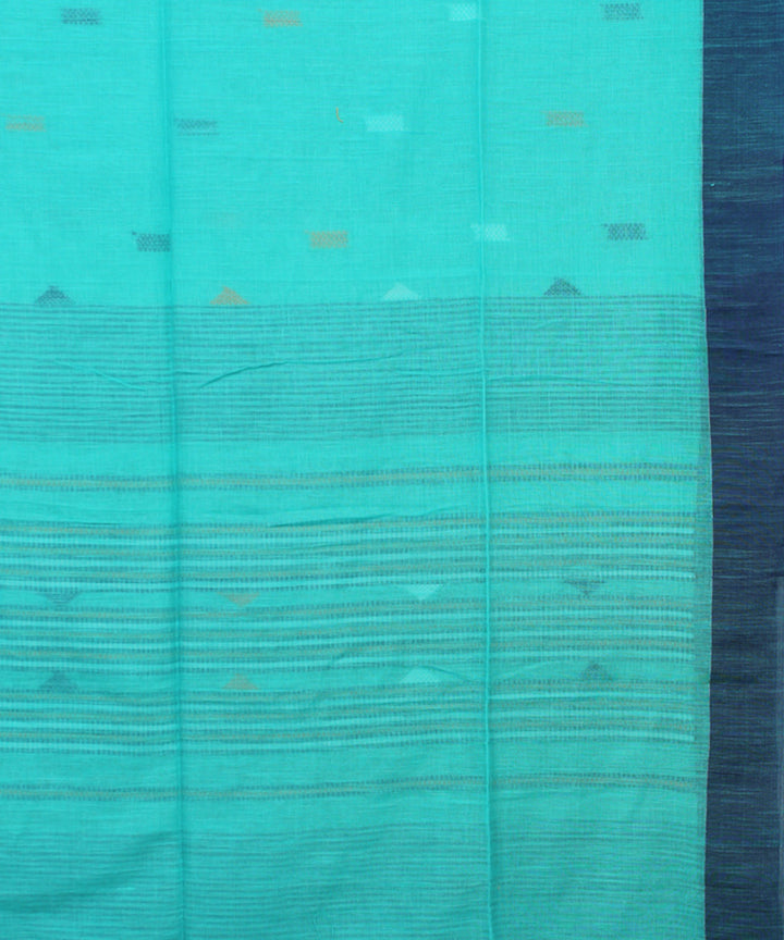 Cyan Blue bengal handloom Cotton Saree