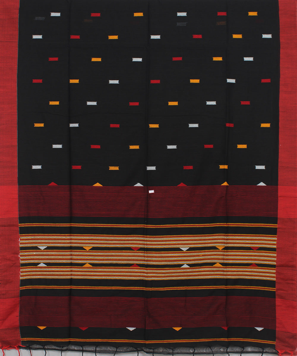 Black Red Yellow bengal handloom Cotton Saree