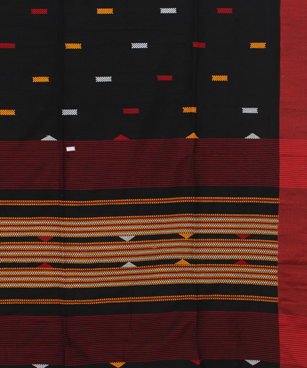 Black Red Yellow bengal handloom Cotton Saree