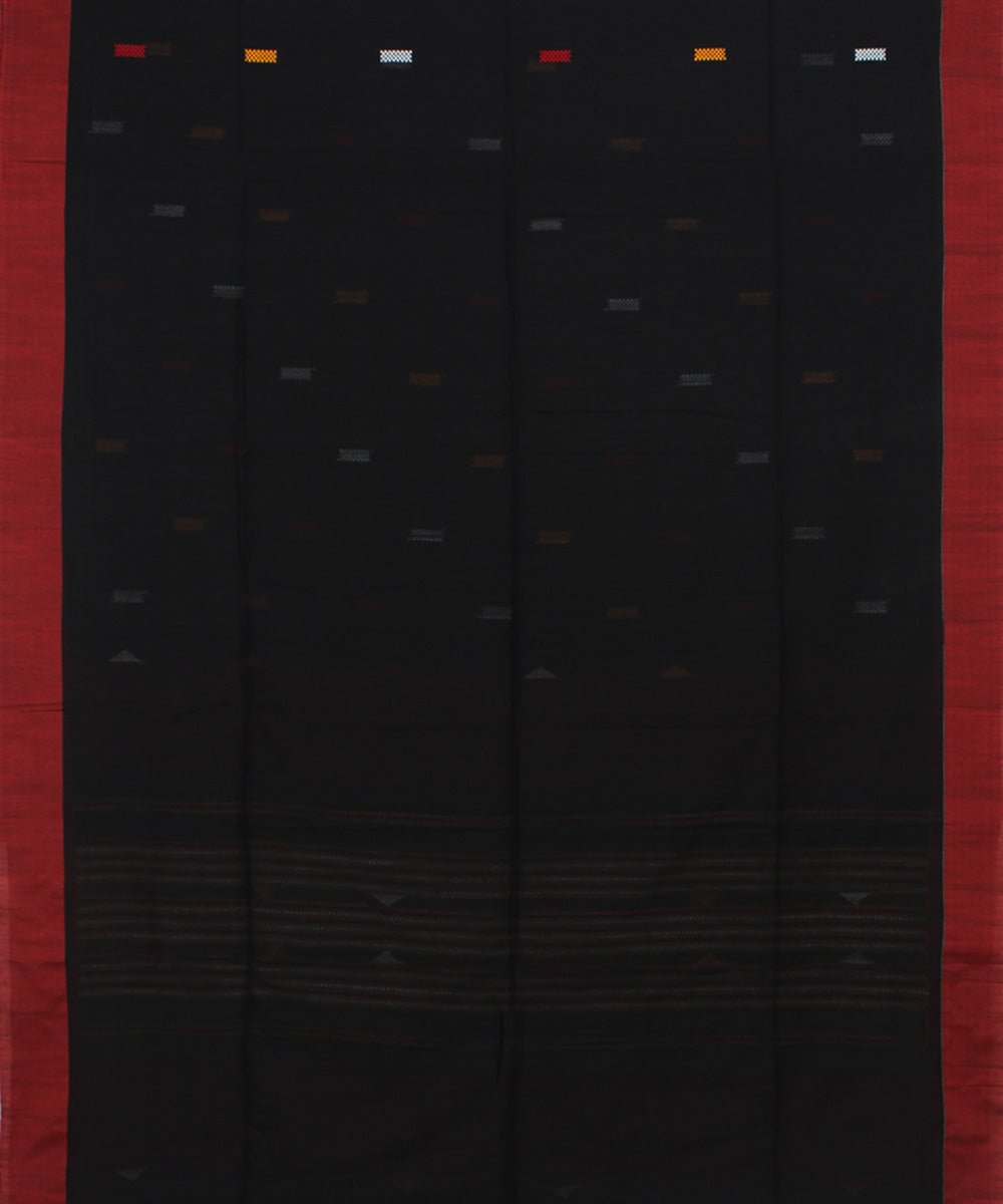 Black Red Yellow bengal handloom Cotton Saree