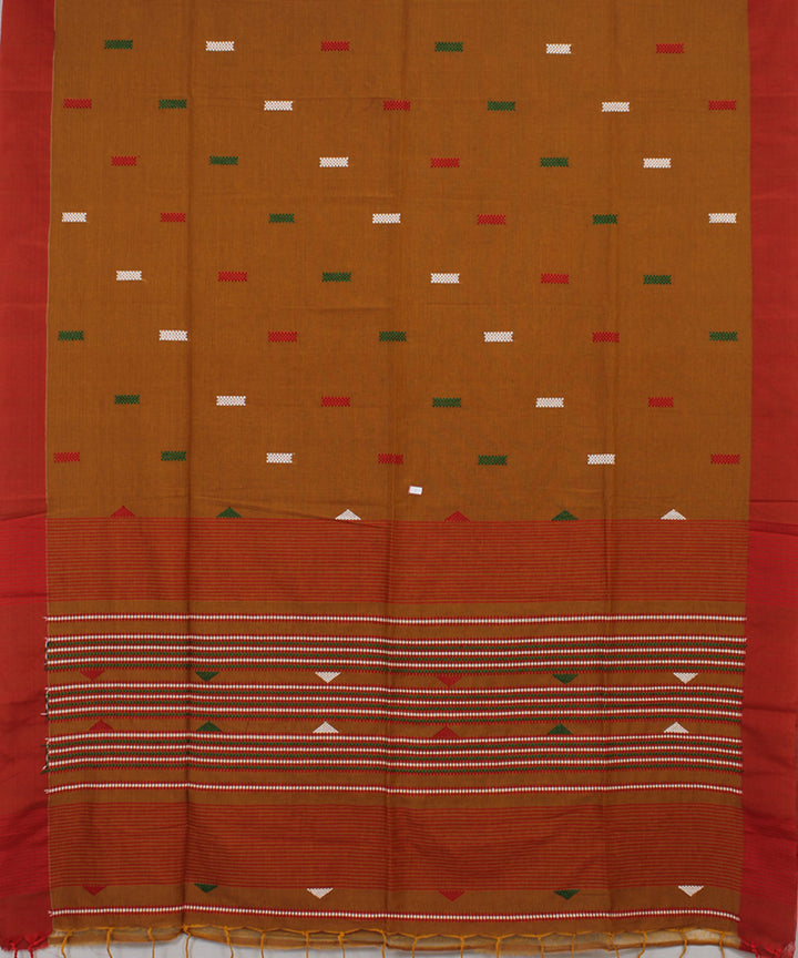 Brown Red Green bengal handloom Cotton Saree