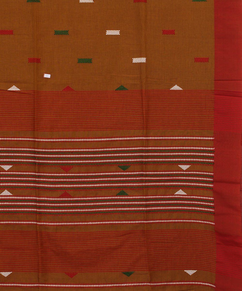 Brown Red Green bengal handloom Cotton Saree