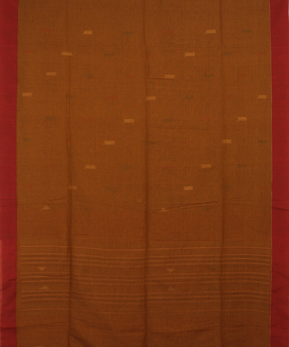 Brown Red Green bengal handloom Cotton Saree