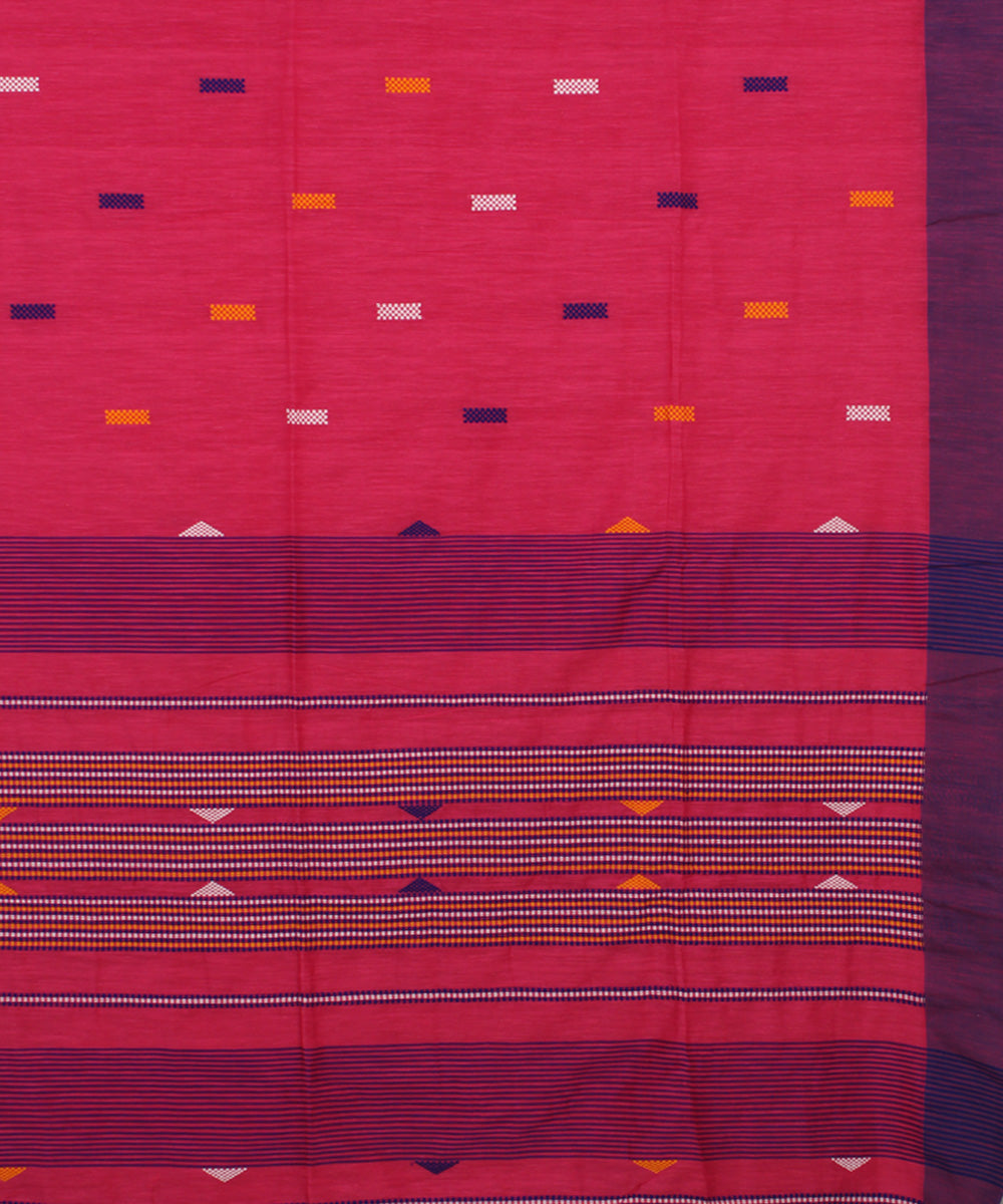 Pink Blue bengal handloom Cotton Saree