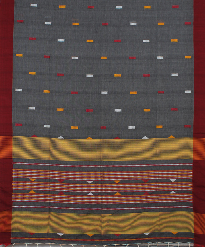 Grey Maroon bengal handloom Cotton Saree