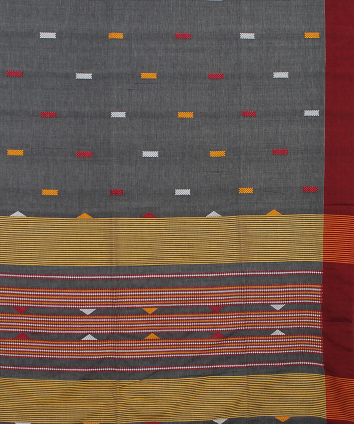 Grey Maroon bengal handloom Cotton Saree
