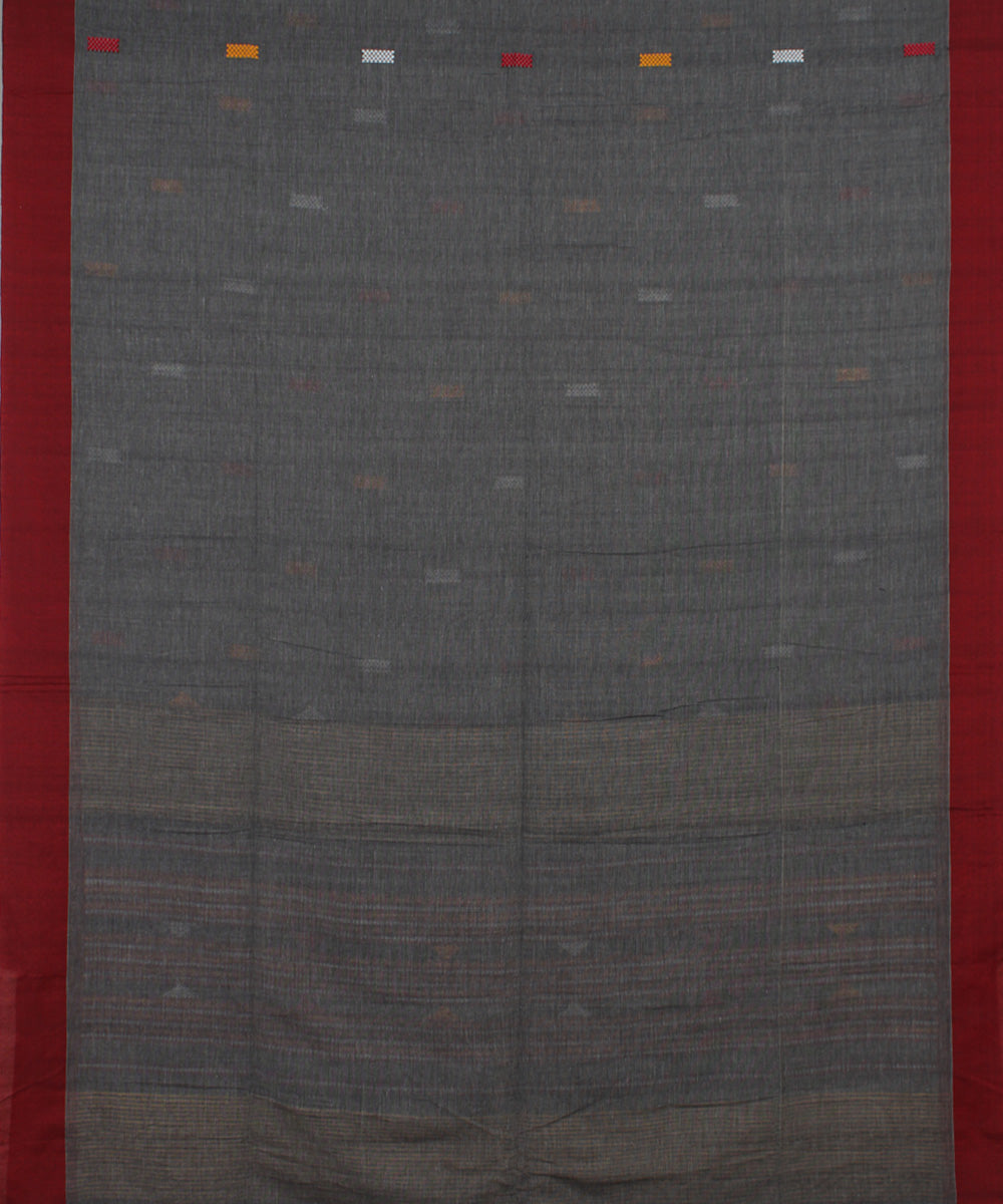 Grey Maroon bengal handloom Cotton Saree