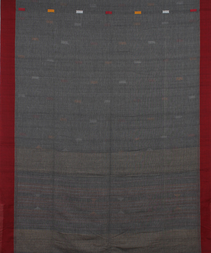 Grey Maroon bengal handloom Cotton Saree