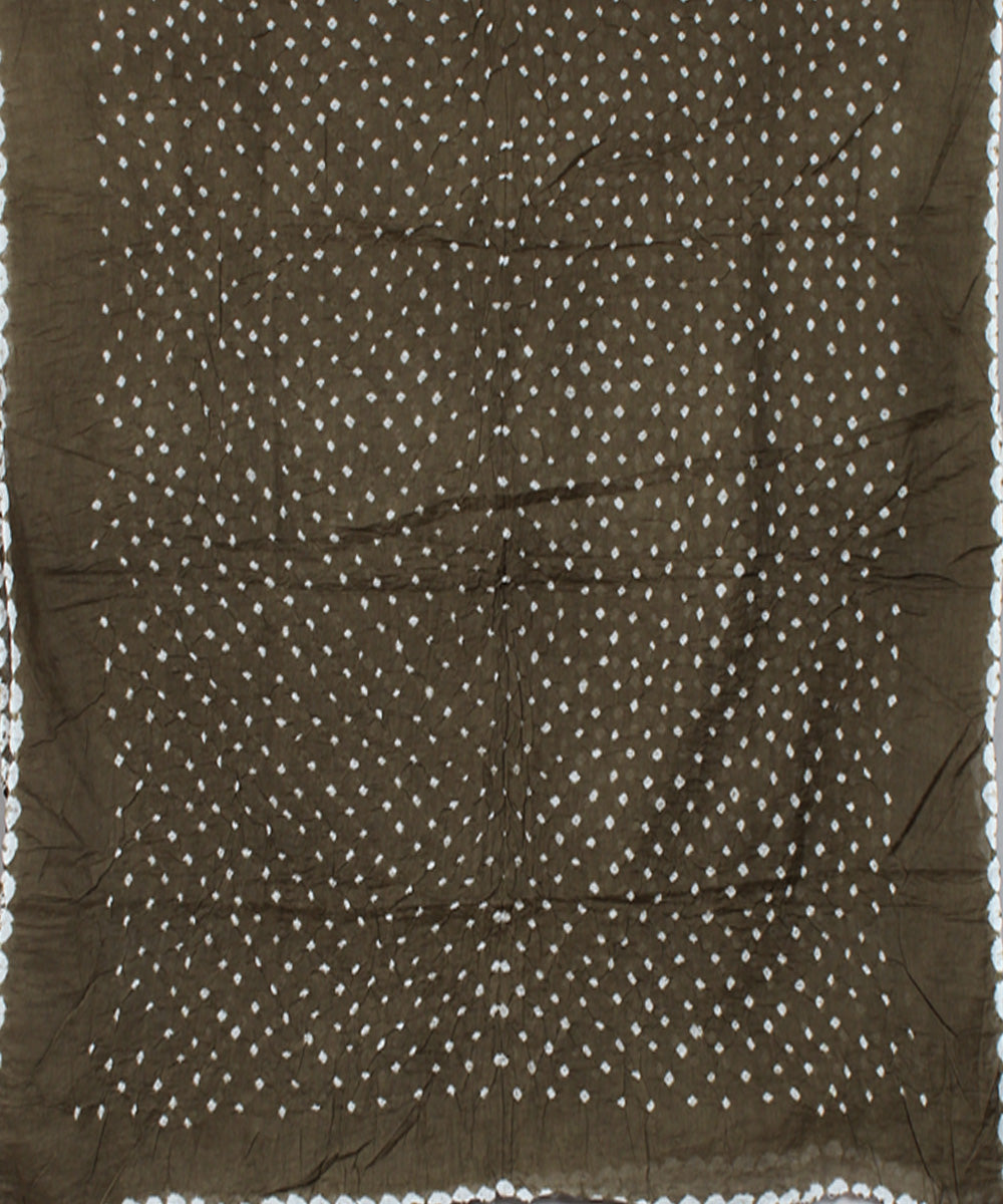 3pc Mehandi green brown cotton hand printed bandhani suit set