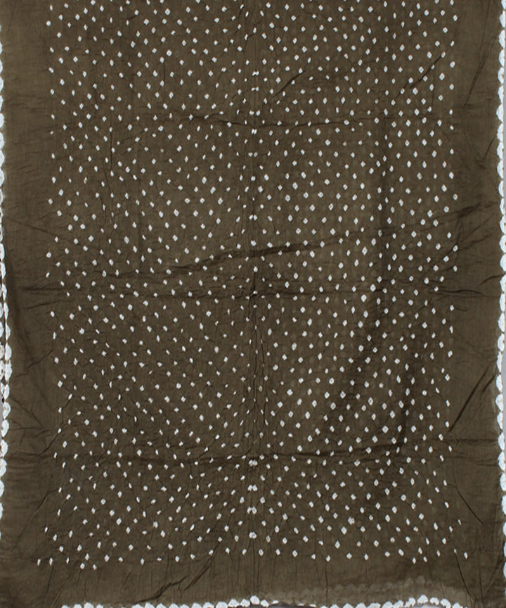 3pc Mehandi green brown cotton hand printed bandhani suit set