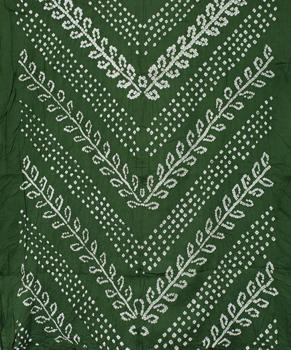 3pc Mehandi green brown cotton hand printed bandhani suit set