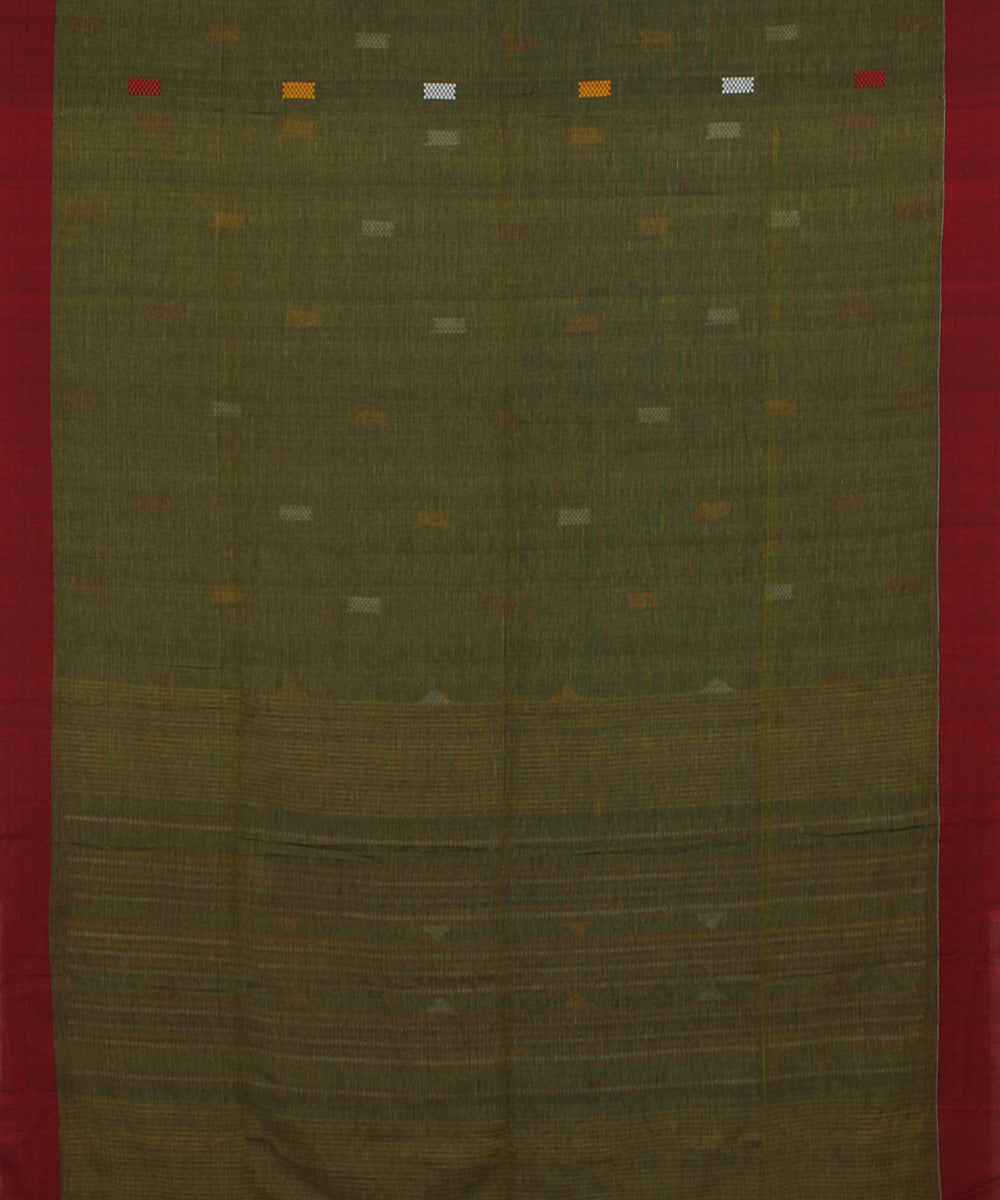 Olive Green bengal handloom Cotton Saree